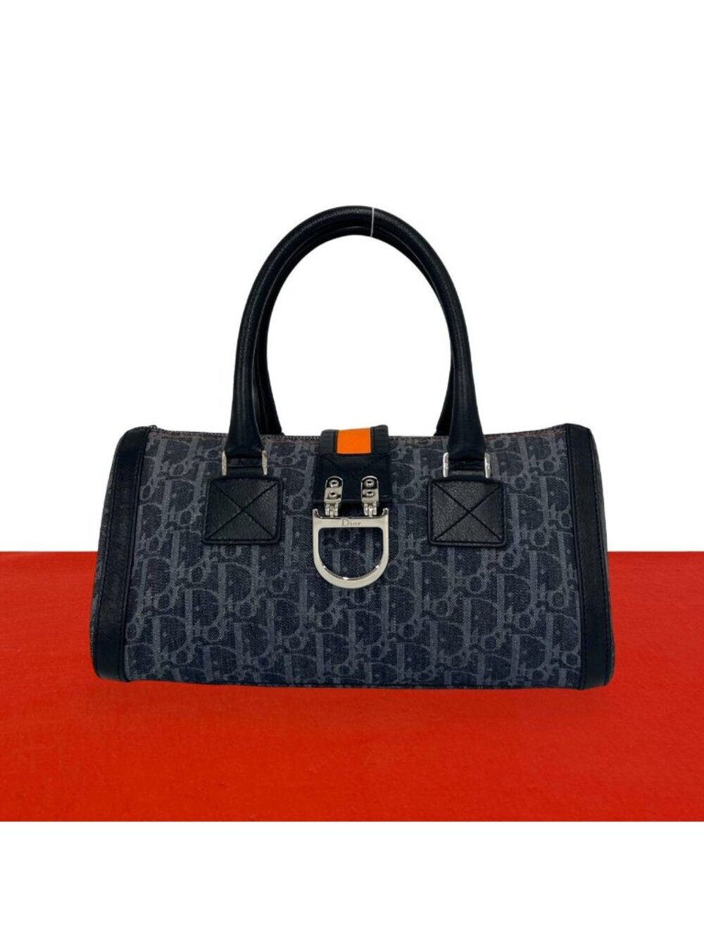 Dior Flight Trotter Pattern Logo Denim Leather Mini Boston Bag Navy
